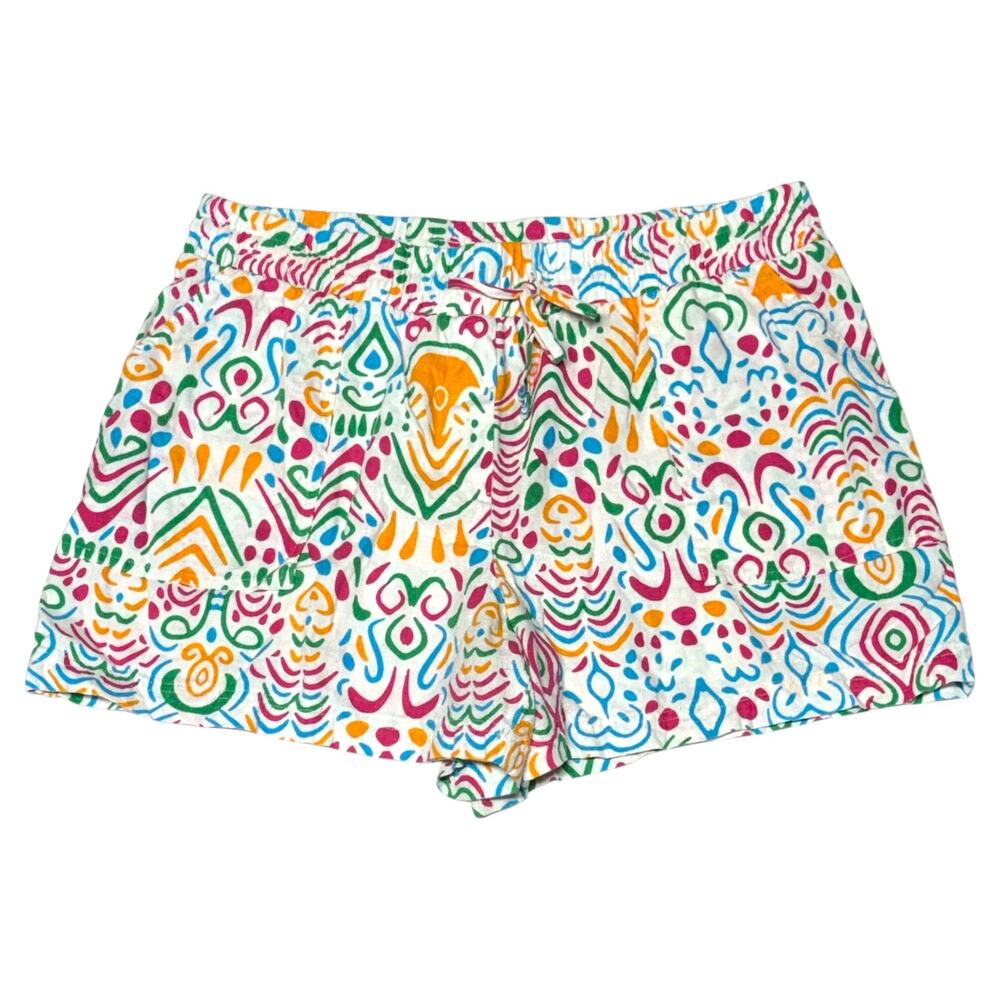 Calligraphie Linen Pull On Shorts White Pink Blue Orange Green Large